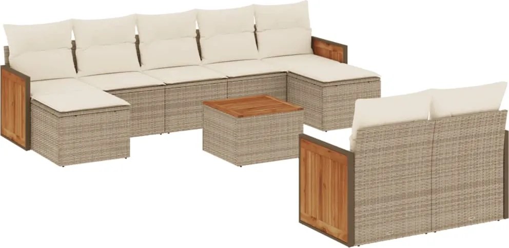vidaXL Set canapele de grădină cu perne, 10 piese, bej, poliratan