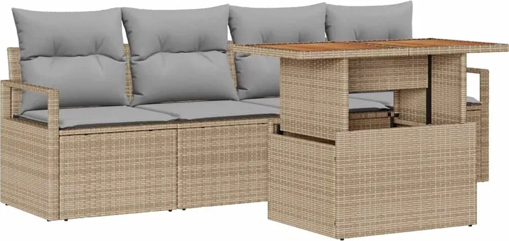 vidaXL Set de canapele pentru grădină 5 pcs Bej Rattan poli