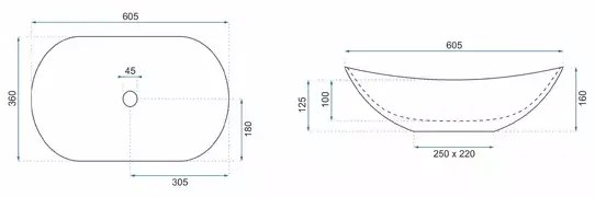 Lavoar pe blat Rea Royal oval finisaj piatra lava mat 60 cm