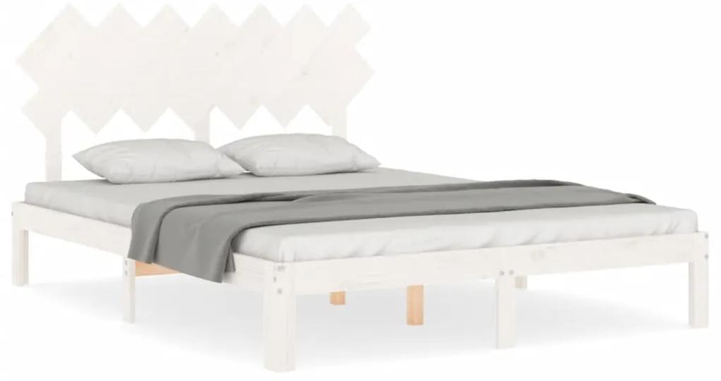 3193727 vidaXL Cadru de pat cu tăblie, alb, 140x200 cm, lemn masiv