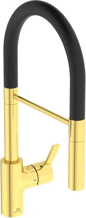 Baterie bucatarie cu pipa flexibila semi-profesionala Ideal Standard Gusto 142 auriu - negru