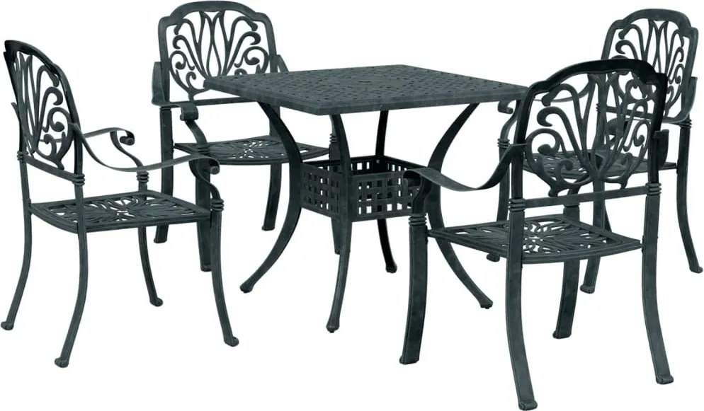 vidaXL Set mobilier de grădină, 5 piese, verde, aluminiu turnat