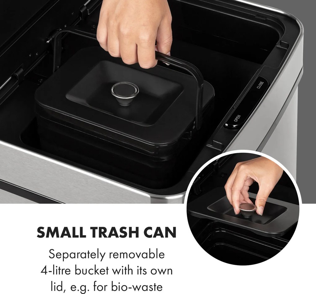 Klarstein Touchless, coș de gunoi, cu senzor, 72 de litri, 4 recipiente, ABS/PP/oțel inoxidabil