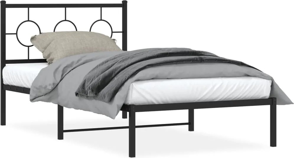 vidaXL Cadru de pat metalic cu tăblie, negru, 100x190 cm