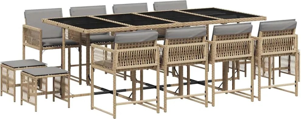 vidaXL Set mobilier grădină cu perne, 13 piese, bej combinat poliratan