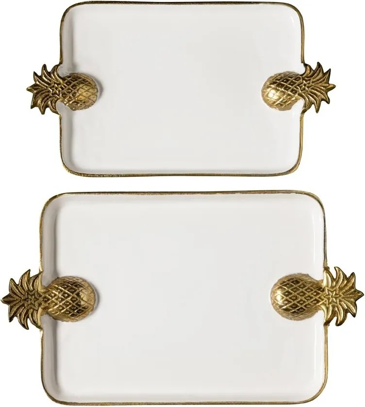 Set 2 tăvi albe din aluminiu cu mânere ananas, 51×30 cm