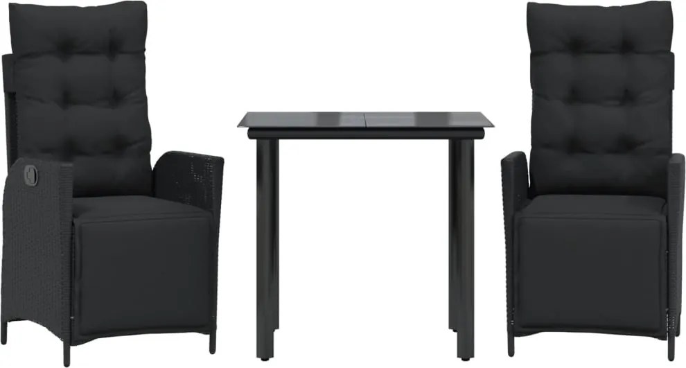vidaXL Set mobilier de grădină cu perne, 3 piese, negru, poliratan