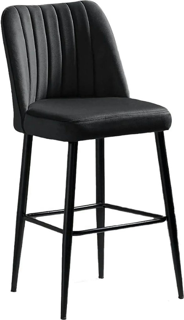Set 2 scaune bar VENTO, gri antracit/negru, stofa catifelata/metal, 49