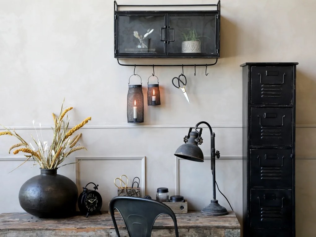 Lampă de birou din metal, finisaj negru antichizat, H53 cm, Factory