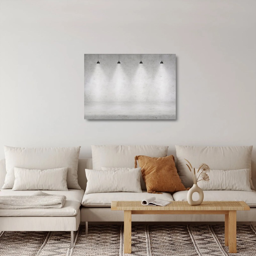 Tablou pe sticlă - Perete de beton cu lumini (70x50 cm)