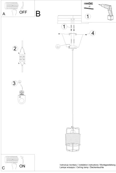 Lustră pe cablu Sollux SL.1300 GIZUR 1xE27/15W/230V