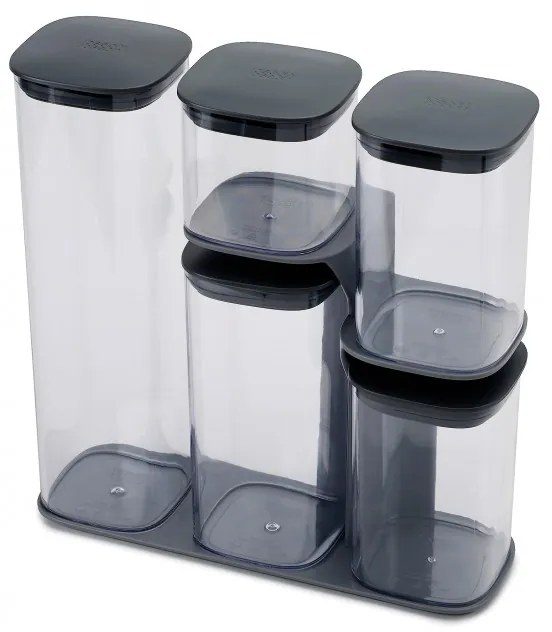 Set crecipiente depozitare, Joseph Joseph Podium 81071,  5 buc,  Fara BPA, Sticla, Suport, Gri