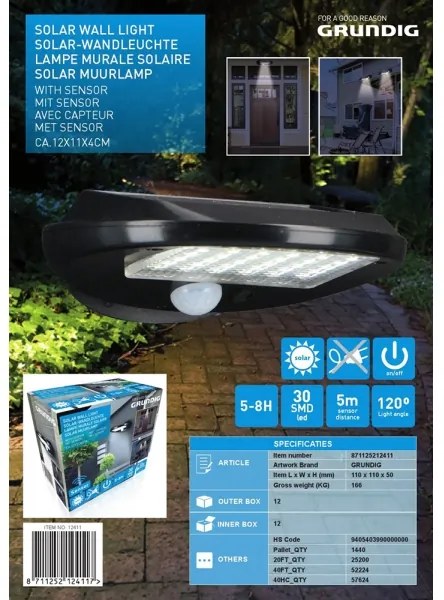 Grundig - Set 2x LED lampă solară de perete cu senzor LED/3,2V 600 mAh