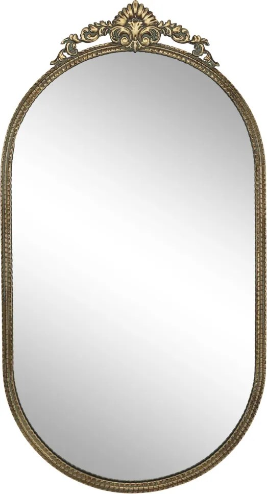 Oglindă din metal cu margine tip perlă și decor, finisaj alamă antichizată, 51×3×97,5 cm