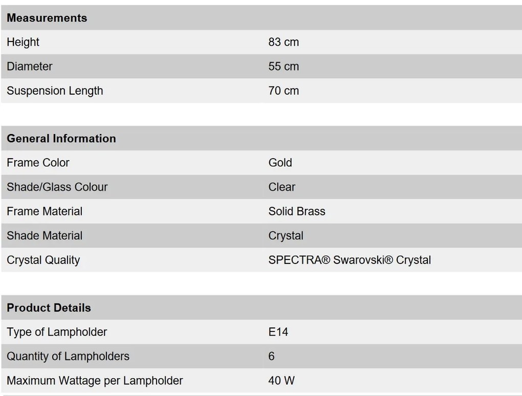 Candelabru de lux cristal Swarovski Katharina 55cm 24K gold plated