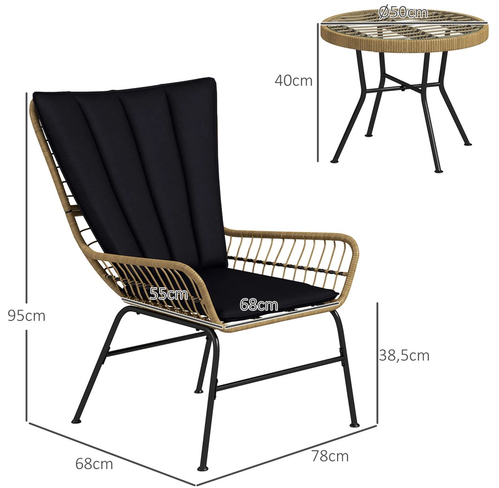 Outsunny Set de bistrou mobilier de balcon, stil Boho, rezistent la intemperii, 76 x 66 x 96 cm, Negru | Aosom Romania