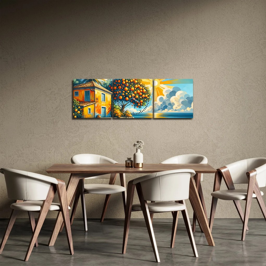 Tablou - Casă cu portocale I. (cu ceas) (90x30 cm)