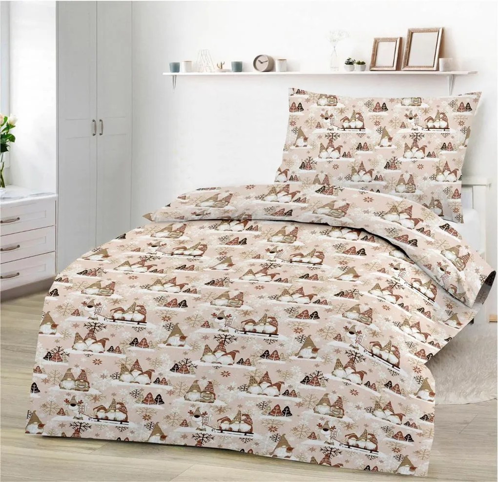 Lenjerie de pat din bumbac maro CHRISTMAS ELF Dimensiune lenjerie de pat: 70 x 90 cm | 140 x 200 cm