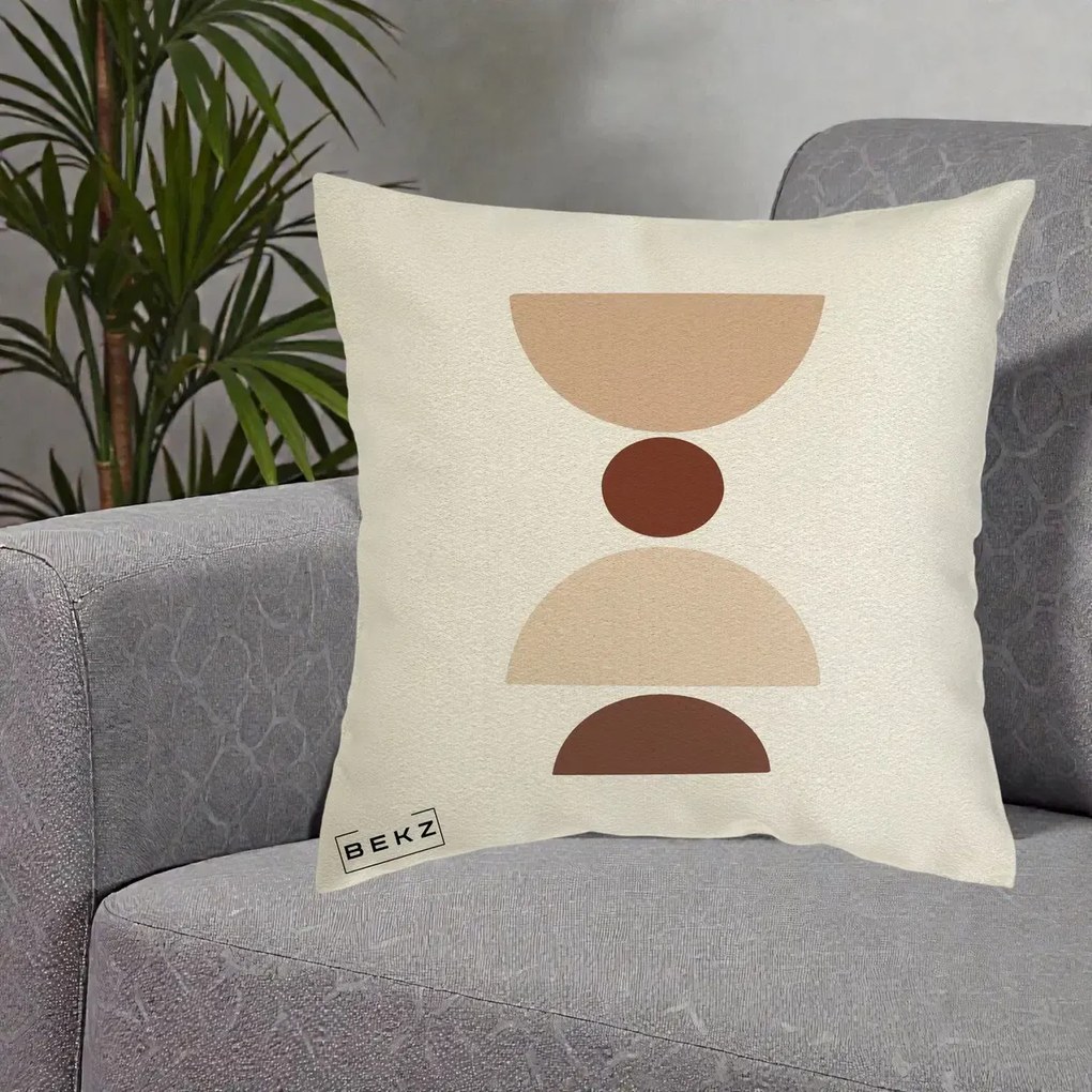 Perna Decorativa Geometric Boho Cerc si Boluri, 40x40 cm, Ecru, Husa Detasabila, Perna Inclusa, BEKZ®