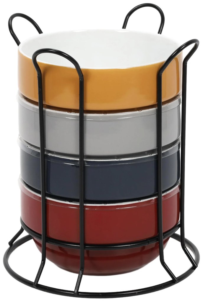 Boluri pentru mic dejun pe suport metalic, 500 ml, 4 bucăți incluse