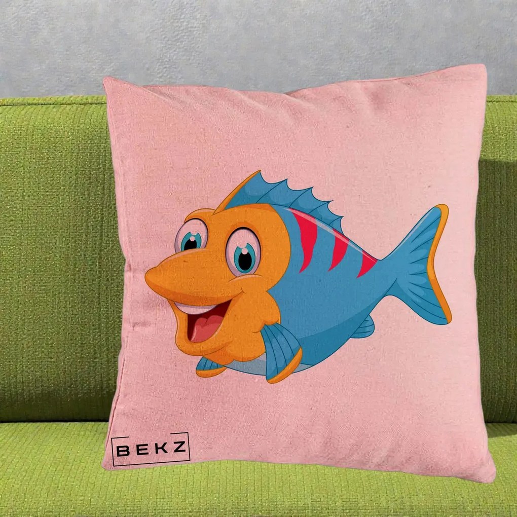 Perna Decorativa Peste Vesel Cartoon, 40x40 cm, Roz, Husa Detasabila, Perna Inclusa, BEKZ®