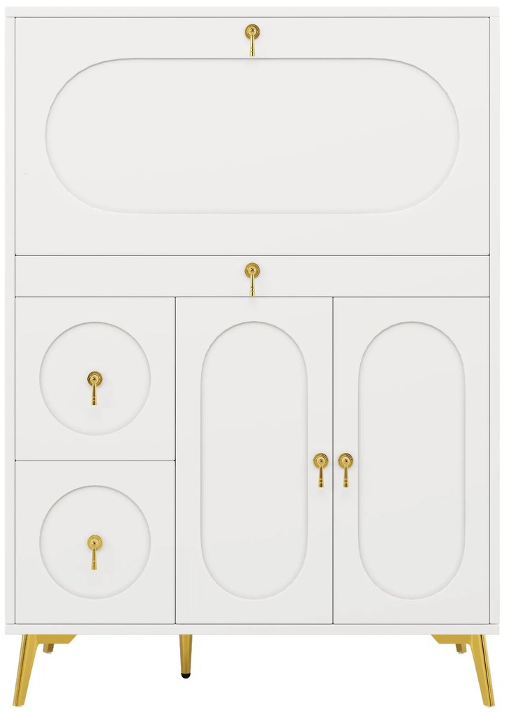 Bufet modern cu uși pliante, Alb | Aosom Romania