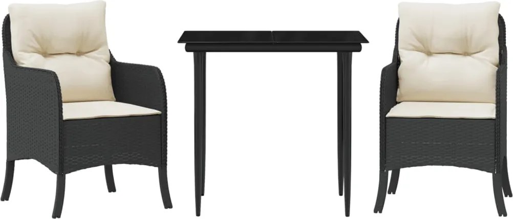 vidaXL Set mobilier de grădină cu perne, 3 piese, negru, poliratan