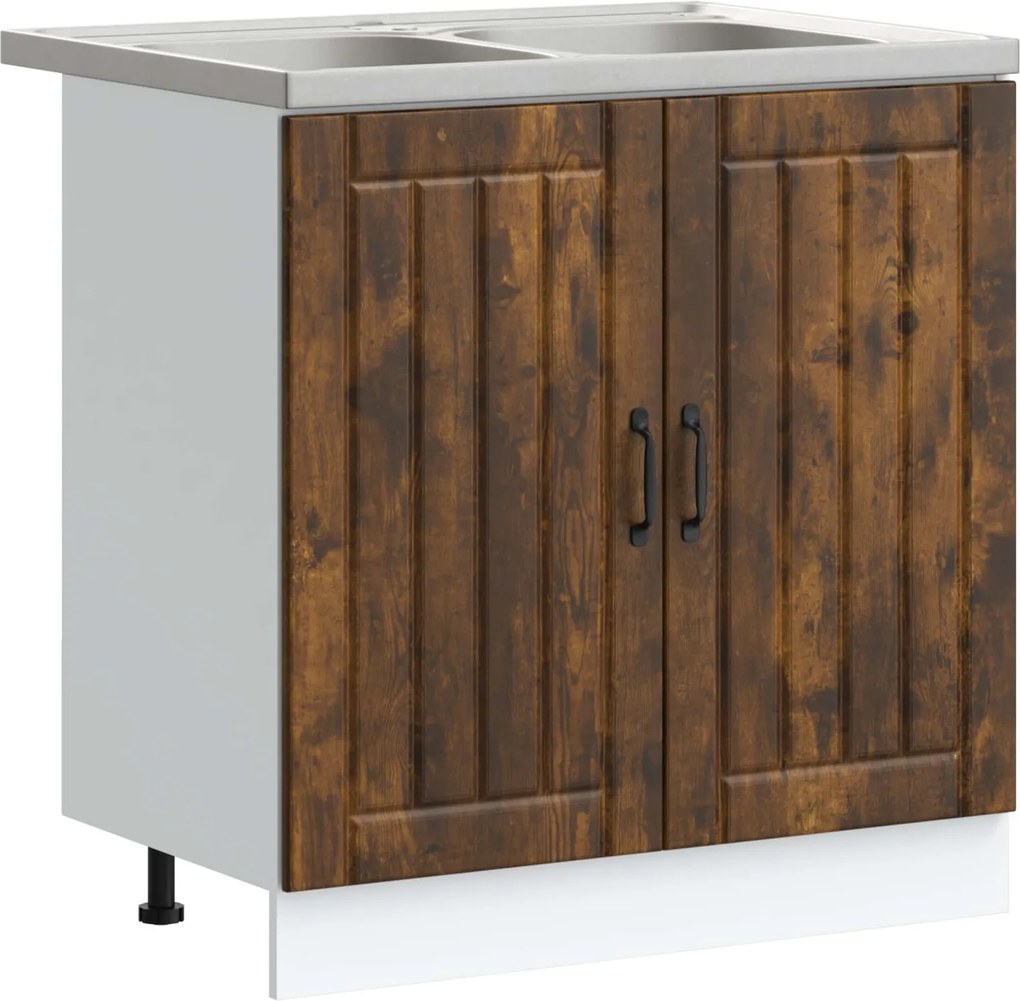 vidaXL Dulap baza chiuvetă Lucca 2 pcs Stejar fumuriu Lemn compozit