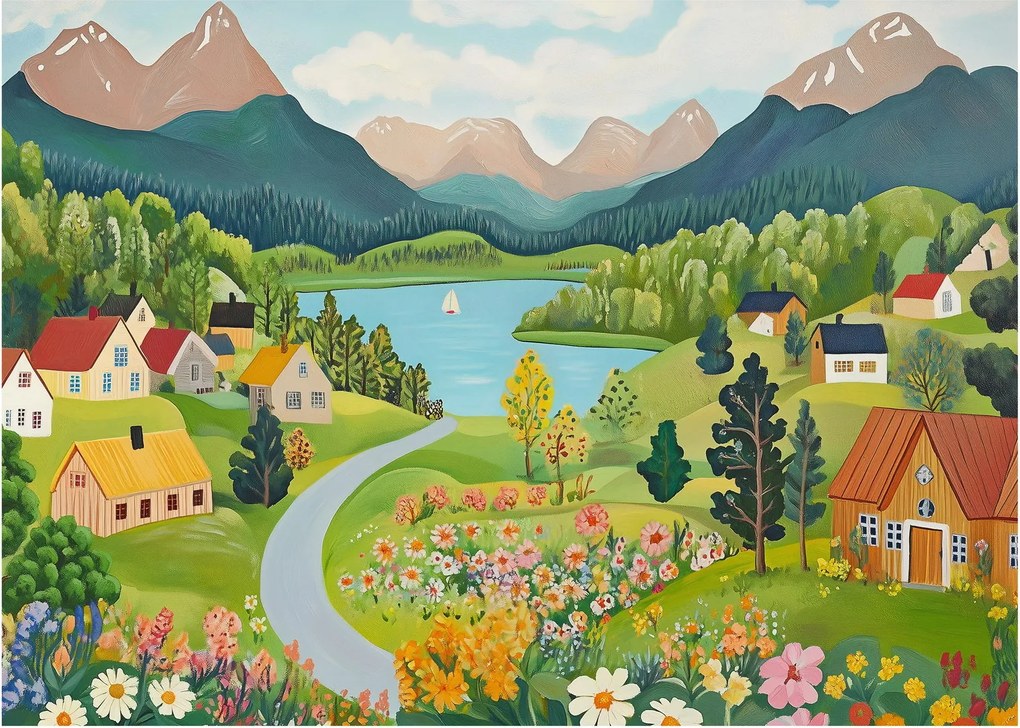 Tablou - Sat în Munți (70x50 cm)