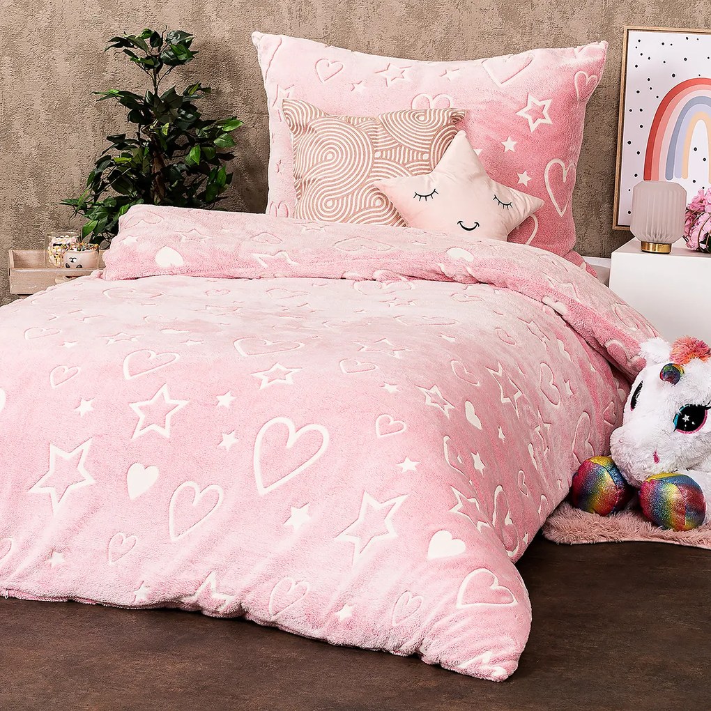 4Home Lenjerie de pat luminoasă din microflanelHeart, 140 x 200 cm, 70 x 90 cm