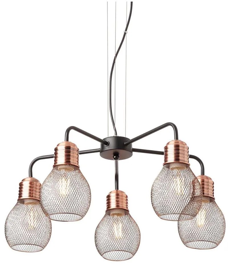 Redo 01-1580 - Candelabru suspendat pe cablu EDISON, 5x E27 / 42W / 230V, Ø 53 cm, negru/cupru