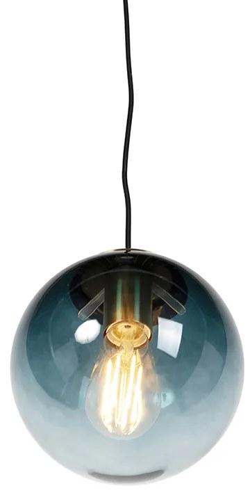 Lampă suspendată Art Deco din alamă cu sticlă albastră ocean 20 cm - Pallon