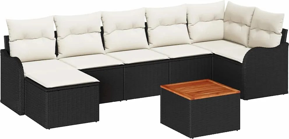 vidaXL Set de canapele pentru grădină cu pernă 8 pcs Negru poliratan