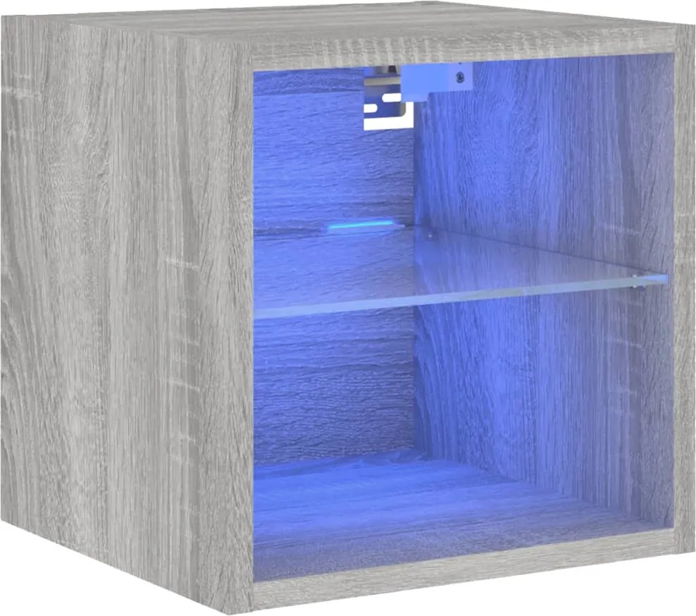 vidaXL Comodă TV de perete cu lumini LED, gri sonoma 30x28,5x30 cm