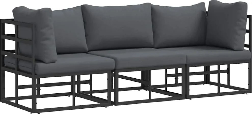 vidaXL Mobilier pentru Exterior 3 Bucată Negru și antracit Metal