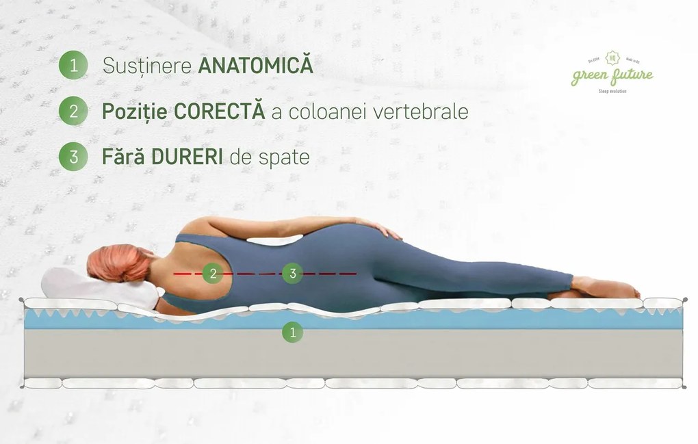 Saltea Argentum Therapy PLUS 90x200 cm, H 23 cm, 14+6 Memory Arctic Gel, Husa cu ioni de argint, 7 zone de confort, Super Ortopedica, Anatomica