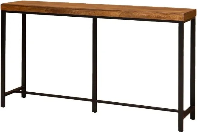 Consolă din lemn de mango, cu blat maro antichizat și picioare din metal negru, finisaj satinat, 180.5×40×98.5 cm, „Kirt"