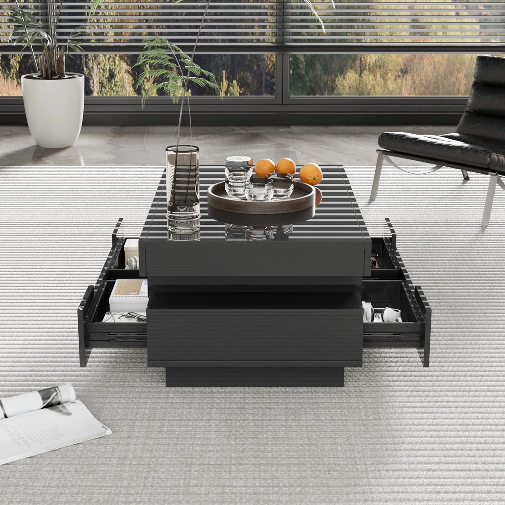 Măsuță de cafea cu bandă LED integrată, Negru | Aosom Romania