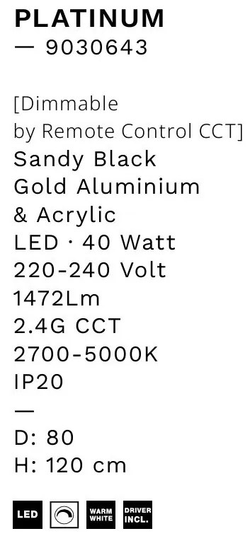 Lustra LED CCT moderna cu telecomanda Platinum 80cm