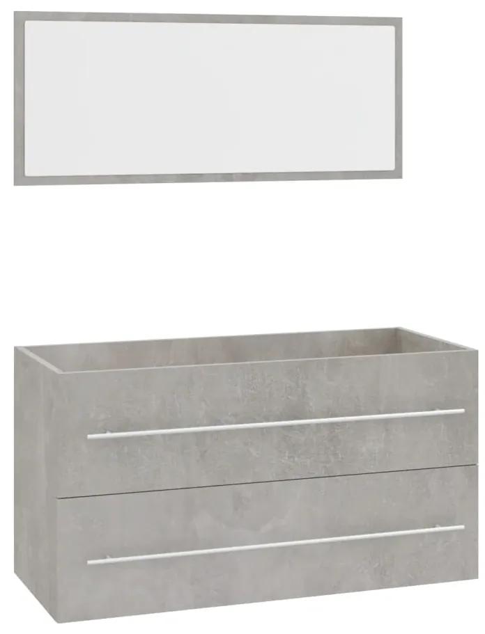 Set mobilier de baie, 3 piese, gri beton Gri beton, 1