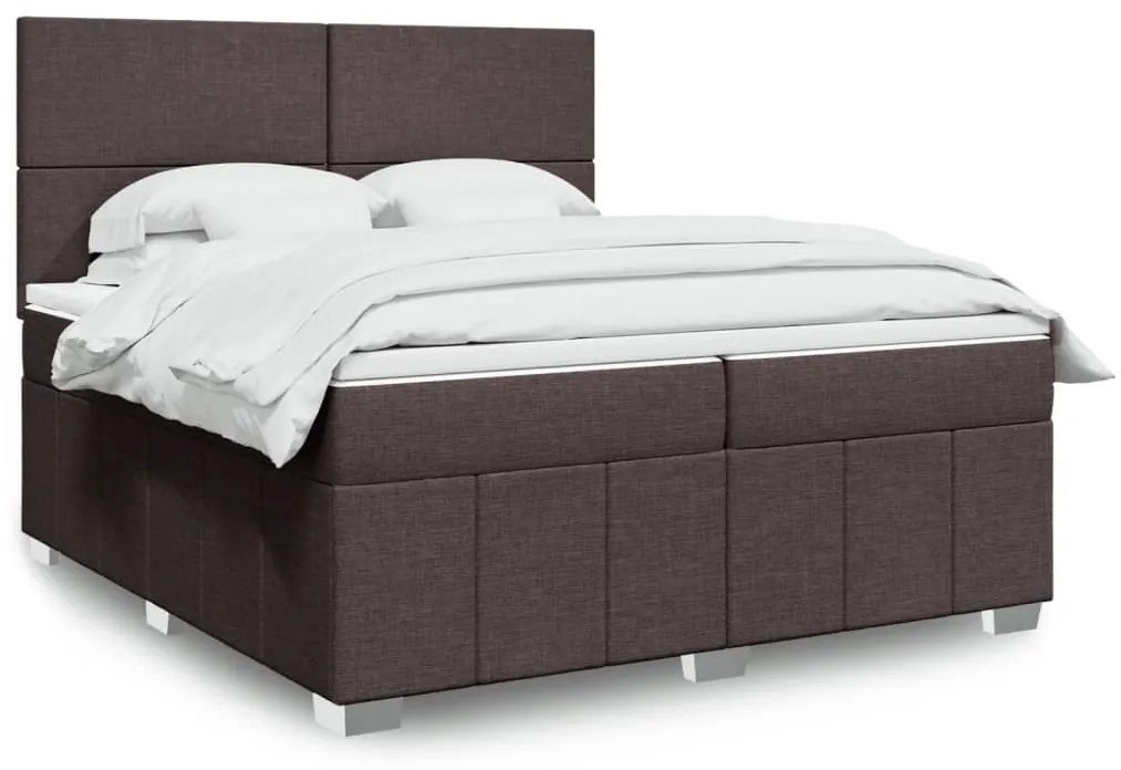 vidaXL Pat box spring cu saltea, maro închis, 200x200 cm, textil