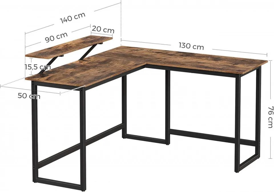 Birou de Studiu in Forma L, PAL Melaminat, Maro / Negru, Vasagle, LWD56X