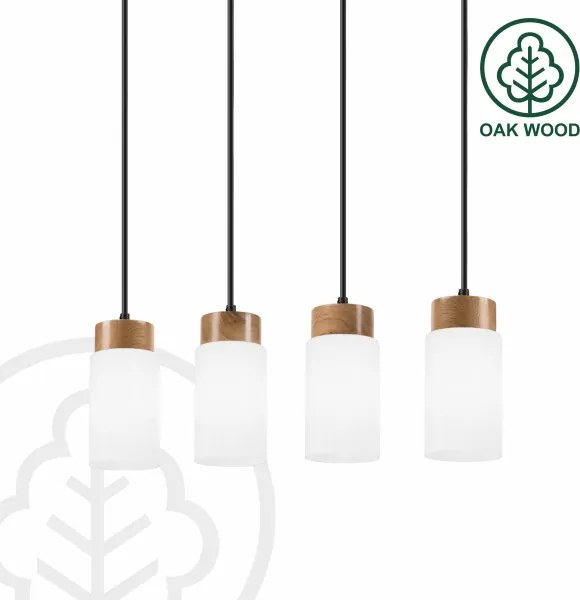 Lustră suspendată pe cablu MARKUS, 4 x E27, 15W, 230V, negru/stejar