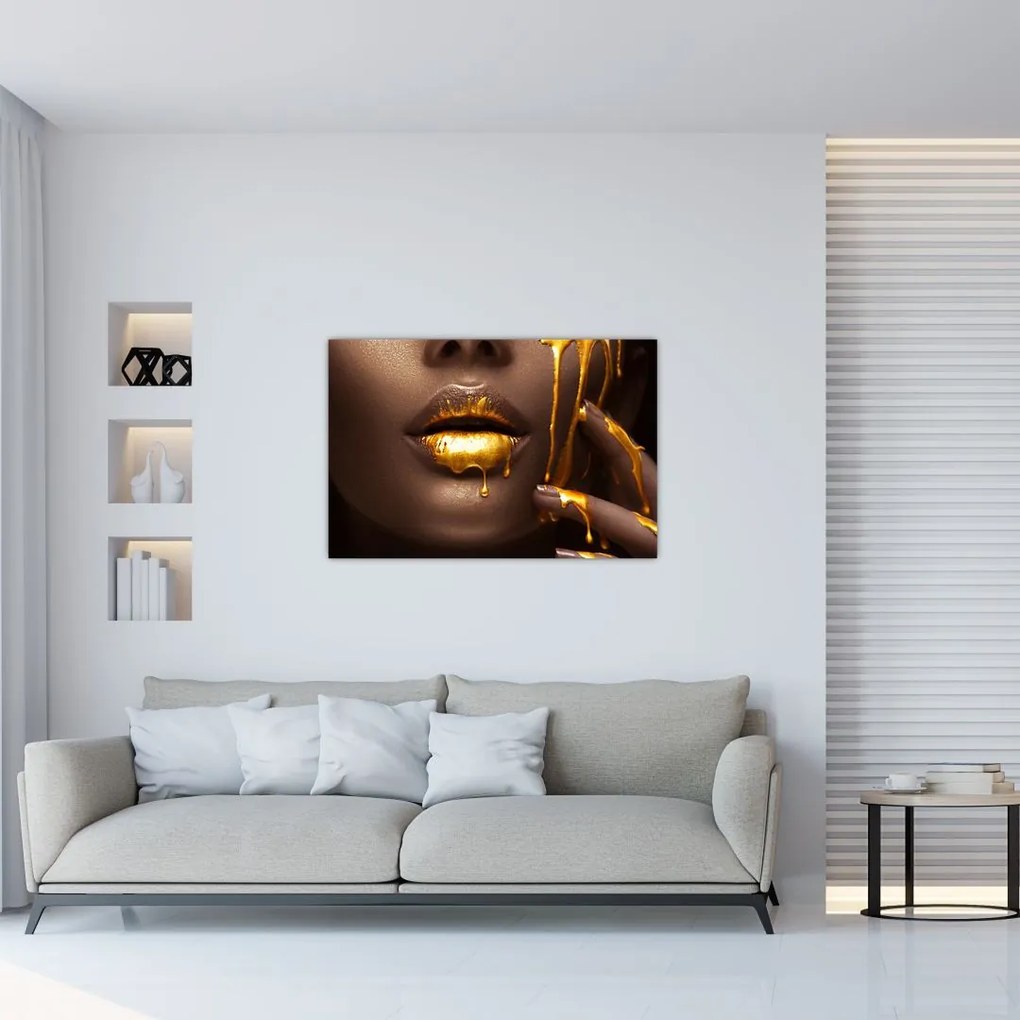 Tablou - Femeie cu buze aurii (90x60 cm)