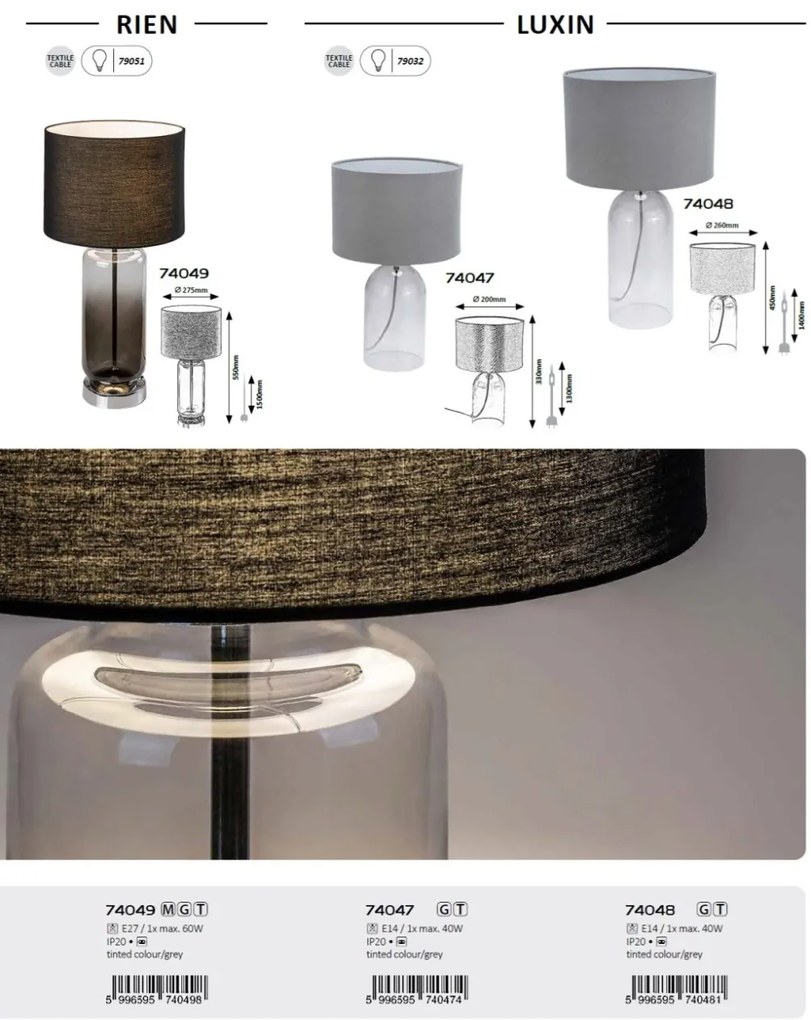 Lampa de masa sticla fumurie abajur gri Luxin
