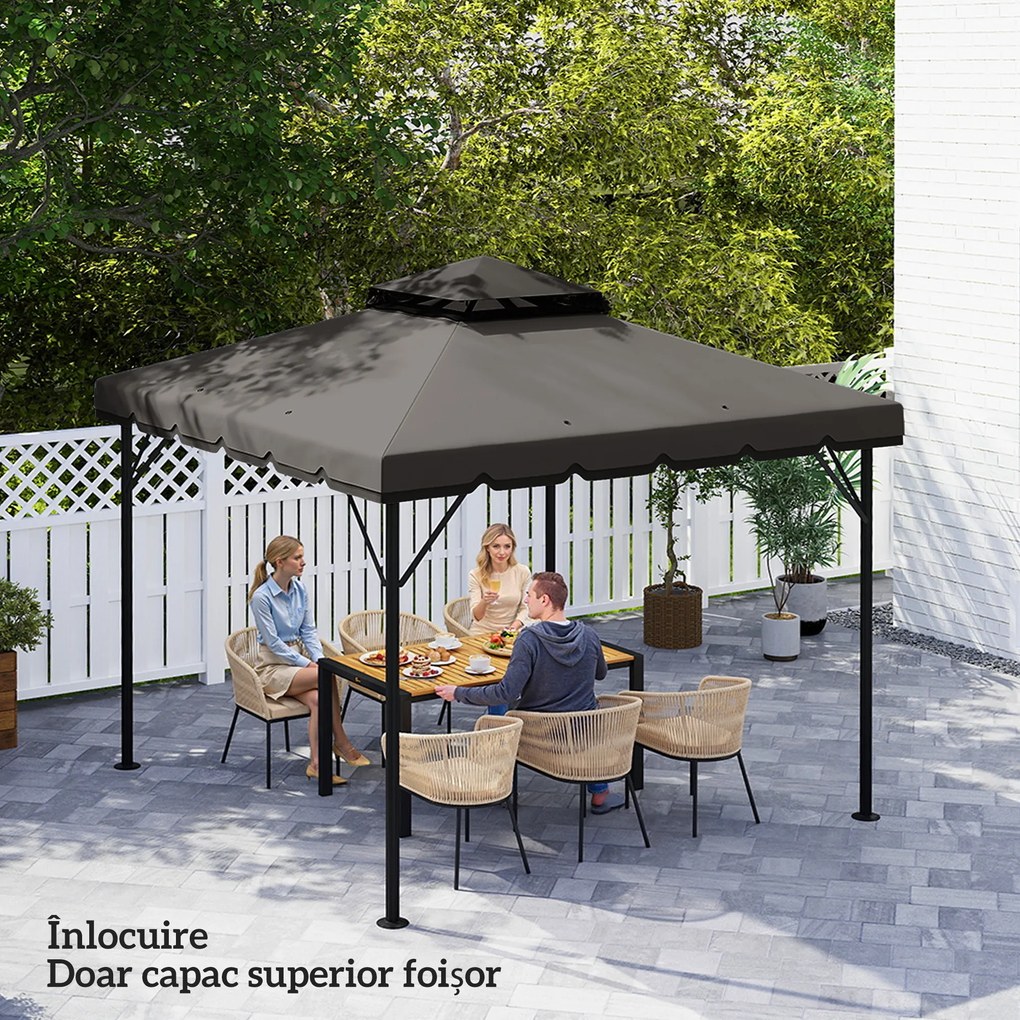 Outsunny Acoperiș de Rezervă pentru Pavilion 3x3 m de Grădină, Husă pentru Pavilion cu Două Nivele Rezistentă la Apă din Țesătură 180g/㎡ Anti-UV 30+ cu 8 Orificii de Drenaj, Gri | Aosom Romania