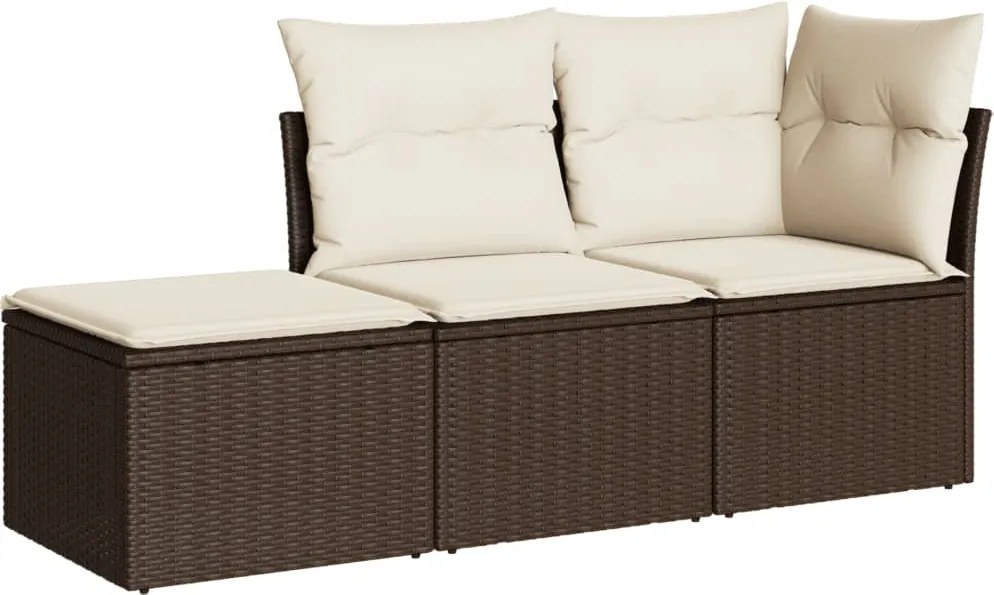 vidaXL Set canapele de grădină cu perne, 3 piese, maro, poliratan