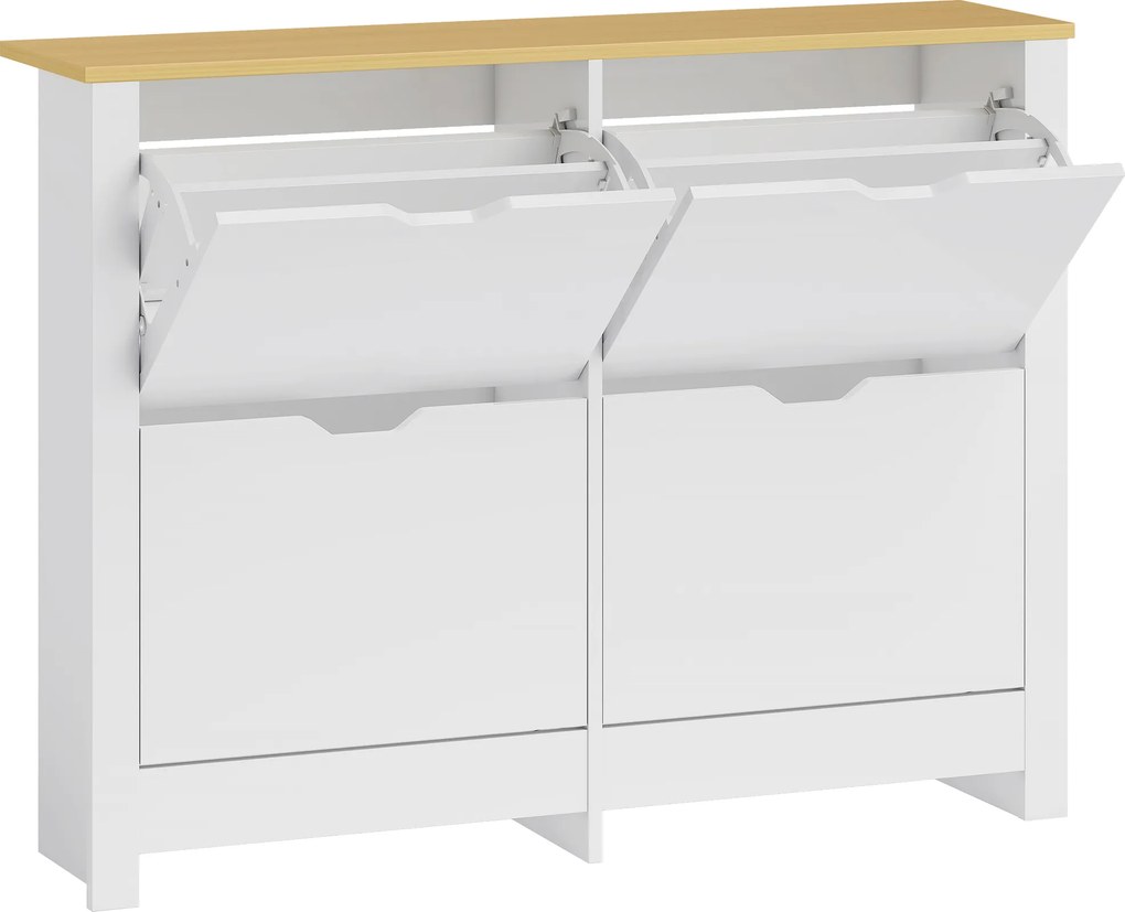 HOMCOM Pantofar Modern pentru max. 16 Perechi, cu 4 Sertare Reglabile și Detașabile, din Lemn, 105x26x80 cm, Alb | Aosom Romania