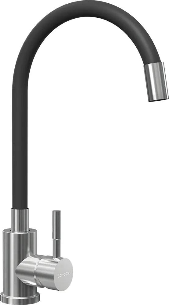 Baterie bucatarie Schock Flora inox periat cu pipa flexibila, cartus ceramic, negru