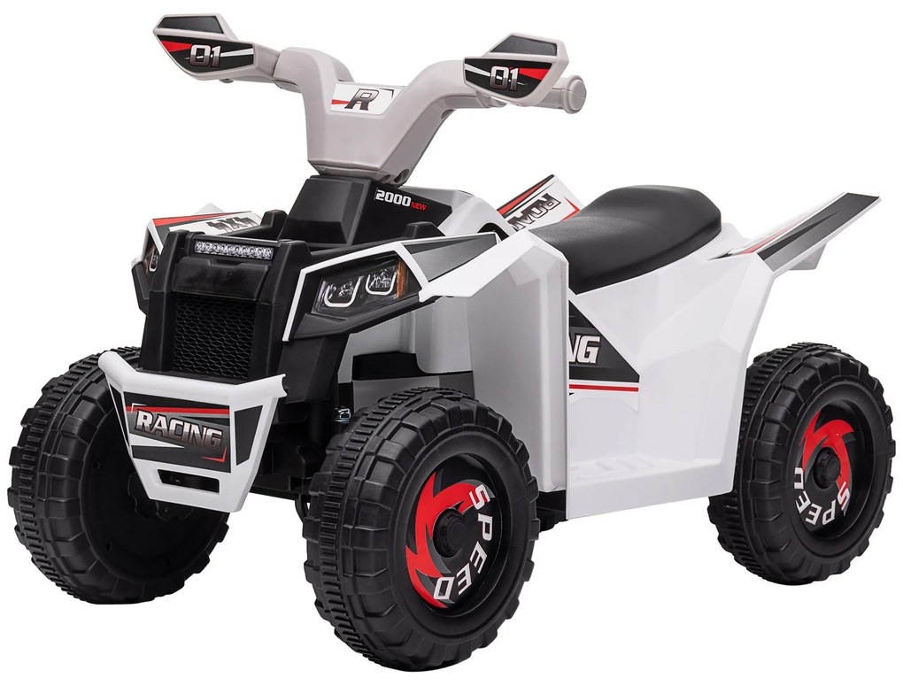 HOMCOM Quad electric pentru copii vehicul cu baterie 6V cu mers înainte și înapoi 70L x 41,5l x 48,5H cm Alb | Aosom Romania